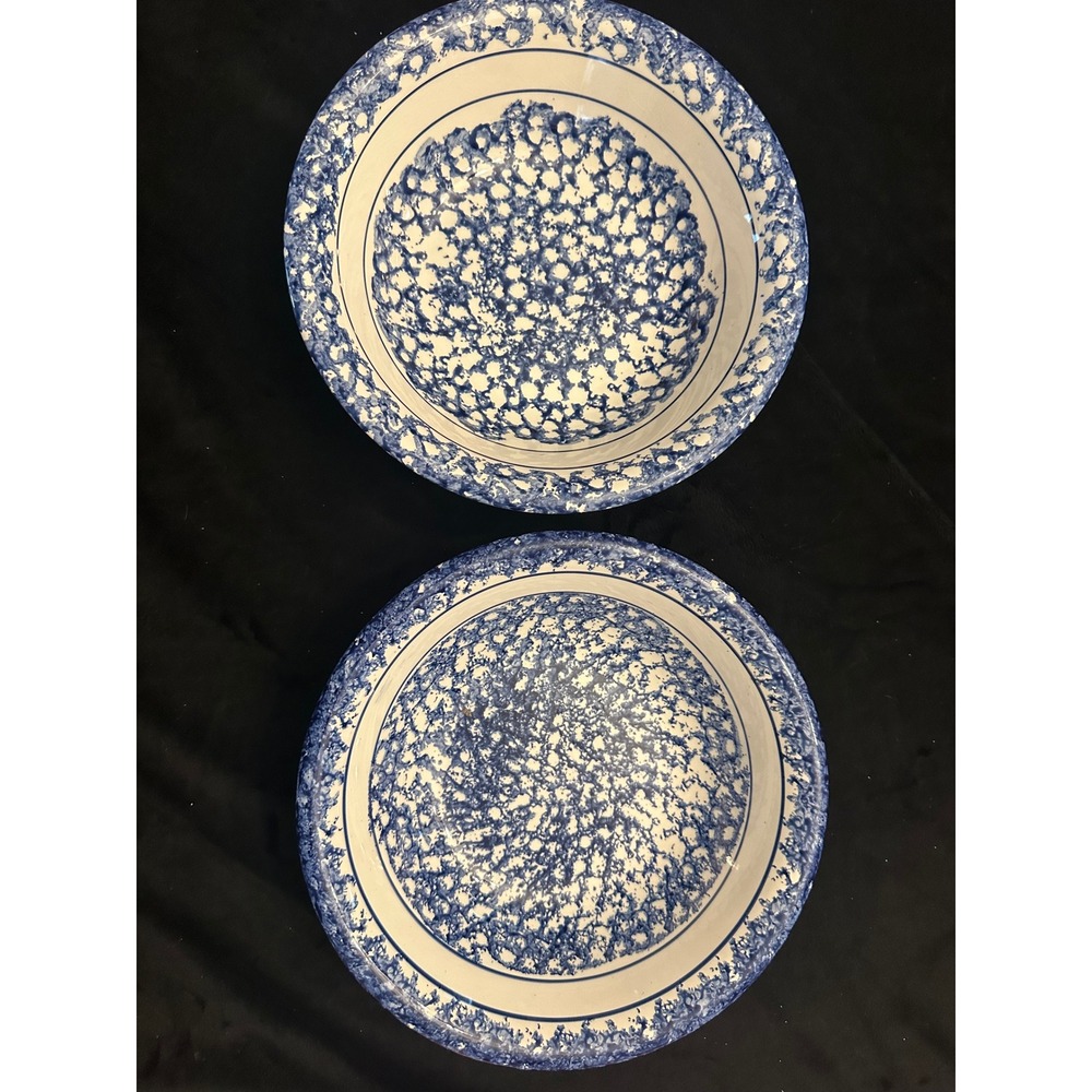 Vintage Himark Italy Blue White Splatter Ceramic Pasta Bowls Set of 2 11.75in